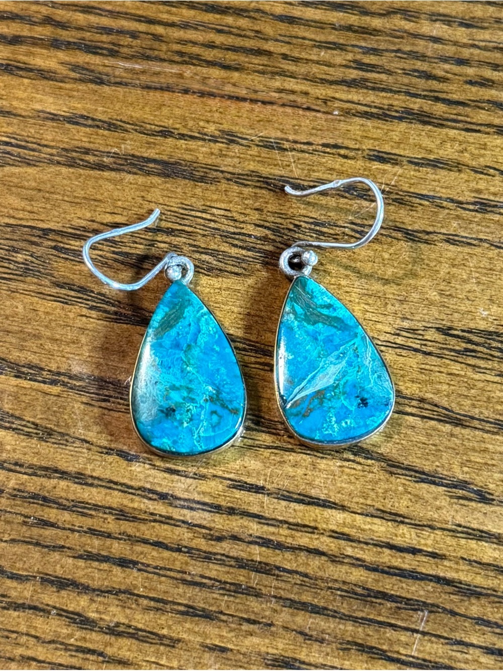 Turquoise Teardrop Sterling Silver Earrings - Blue Green Stone